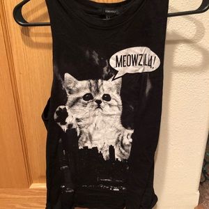 Black Meowzilla Forever 21 Tank Top